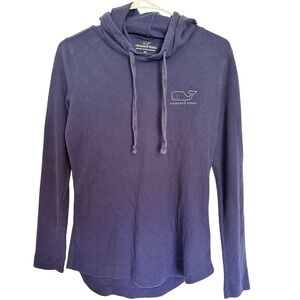Vineyard Vines Hoodie Women Blue Waffle Knit Whale Long Sleeve Sweatshirt XS